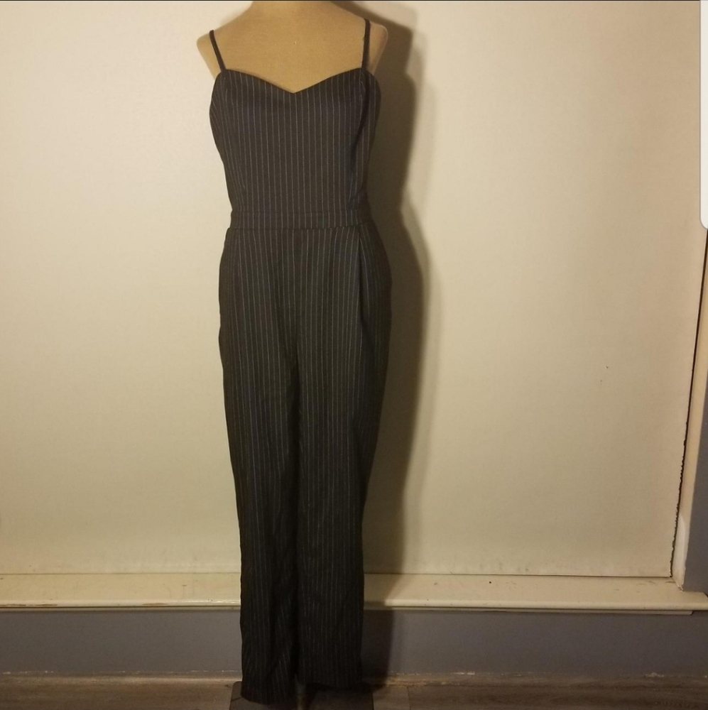 Sexy Office Siren Pinstripe Jumpsuit By Jealous Tomato Size Large Black & Grey